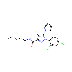 CCCCCNC(=O)c1nn(-c2ccc(Cl)cc2Cl)c(-n2cccc2)c1C ZINC000066259726