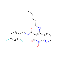 CCCCCNc1c(C(=O)NCc2ccc(F)cc2F)c(=O)n(O)c2ncccc12 ZINC000169352011