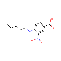 CCCCCNc1ccc(C(=O)O)cc1[N+](=O)[O-] ZINC000013079395