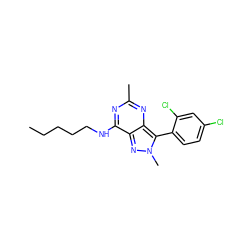 CCCCCNc1nc(C)nc2c(-c3ccc(Cl)cc3Cl)n(C)nc12 ZINC000013445102