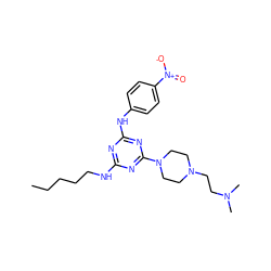 CCCCCNc1nc(Nc2ccc([N+](=O)[O-])cc2)nc(N2CCN(CCN(C)C)CC2)n1 ZINC000073224886