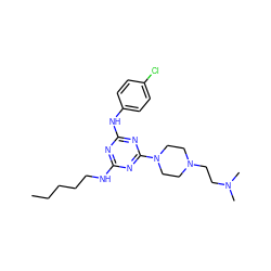 CCCCCNc1nc(Nc2ccc(Cl)cc2)nc(N2CCN(CCN(C)C)CC2)n1 ZINC000073224885