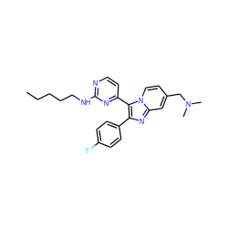 CCCCCNc1nccc(-c2c(-c3ccc(F)cc3)nc3cc(CN(C)C)ccn23)n1 ZINC000028963551