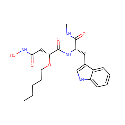 CCCCCO[C@H](CC(=O)NO)C(=O)N[C@@H](Cc1c[nH]c2ccccc12)C(=O)NC ZINC000013776865