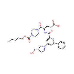 CCCCCOC(=O)N1CCN(C(=O)[C@@H](CCC(=O)O)NC(=O)c2cc(N3CC[C@H](CO)C3)cc(-c3ccccc3)n2)CC1 ZINC000049763066