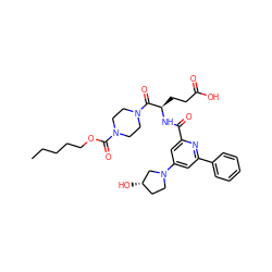 CCCCCOC(=O)N1CCN(C(=O)[C@@H](CCC(=O)O)NC(=O)c2cc(N3CC[C@H](O)C3)cc(-c3ccccc3)n2)CC1 ZINC000049746185