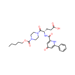 CCCCCOC(=O)N1CCN(C(=O)[C@H](CCC(=O)O)NC(=O)c2cc(=O)cc(-c3ccccc3)[nH]2)CC1 ZINC000045356287