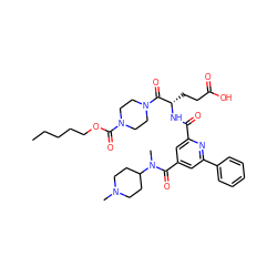 CCCCCOC(=O)N1CCN(C(=O)[C@H](CCC(=O)O)NC(=O)c2cc(C(=O)N(C)C3CCN(C)CC3)cc(-c3ccccc3)n2)CC1 ZINC000049766786