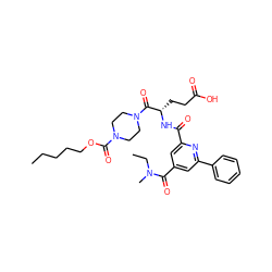 CCCCCOC(=O)N1CCN(C(=O)[C@H](CCC(=O)O)NC(=O)c2cc(C(=O)N(C)CC)cc(-c3ccccc3)n2)CC1 ZINC000049746931