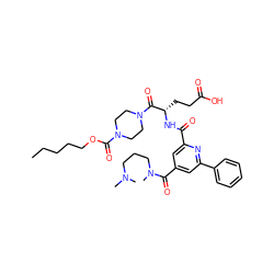 CCCCCOC(=O)N1CCN(C(=O)[C@H](CCC(=O)O)NC(=O)c2cc(C(=O)N(C)CCCN(C)C)cc(-c3ccccc3)n2)CC1 ZINC000049746795