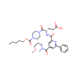 CCCCCOC(=O)N1CCN(C(=O)[C@H](CCC(=O)O)NC(=O)c2cc(C(=O)N(C)CCCOC)cc(-c3ccccc3)n2)CC1 ZINC000049766699