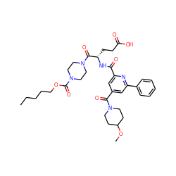 CCCCCOC(=O)N1CCN(C(=O)[C@H](CCC(=O)O)NC(=O)c2cc(C(=O)N3CCC(OC)CC3)cc(-c3ccccc3)n2)CC1 ZINC000049762566