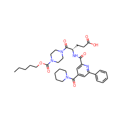 CCCCCOC(=O)N1CCN(C(=O)[C@H](CCC(=O)O)NC(=O)c2cc(C(=O)N3CCCCC3)cc(-c3ccccc3)n2)CC1 ZINC000049766789