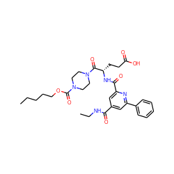 CCCCCOC(=O)N1CCN(C(=O)[C@H](CCC(=O)O)NC(=O)c2cc(C(=O)NCC)cc(-c3ccccc3)n2)CC1 ZINC000049766694