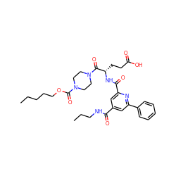 CCCCCOC(=O)N1CCN(C(=O)[C@H](CCC(=O)O)NC(=O)c2cc(C(=O)NCCC)cc(-c3ccccc3)n2)CC1 ZINC000049746174