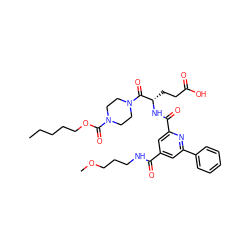 CCCCCOC(=O)N1CCN(C(=O)[C@H](CCC(=O)O)NC(=O)c2cc(C(=O)NCCCOC)cc(-c3ccccc3)n2)CC1 ZINC000049766698