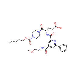 CCCCCOC(=O)N1CCN(C(=O)[C@H](CCC(=O)O)NC(=O)c2cc(C(=O)NCCOC)cc(-c3ccccc3)n2)CC1 ZINC000049766697