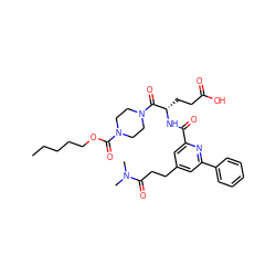 CCCCCOC(=O)N1CCN(C(=O)[C@H](CCC(=O)O)NC(=O)c2cc(CCC(=O)N(C)C)cc(-c3ccccc3)n2)CC1 ZINC000049746595