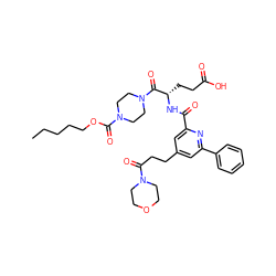 CCCCCOC(=O)N1CCN(C(=O)[C@H](CCC(=O)O)NC(=O)c2cc(CCC(=O)N3CCOCC3)cc(-c3ccccc3)n2)CC1 ZINC000049746877