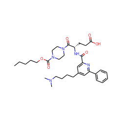 CCCCCOC(=O)N1CCN(C(=O)[C@H](CCC(=O)O)NC(=O)c2cc(CCCCN(C)C)cc(-c3ccccc3)n2)CC1 ZINC000049746899