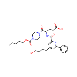 CCCCCOC(=O)N1CCN(C(=O)[C@H](CCC(=O)O)NC(=O)c2cc(CCCCO)cc(-c3ccccc3)n2)CC1 ZINC000049746489