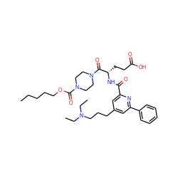 CCCCCOC(=O)N1CCN(C(=O)[C@H](CCC(=O)O)NC(=O)c2cc(CCCN(CC)CC)cc(-c3ccccc3)n2)CC1 ZINC000049746897