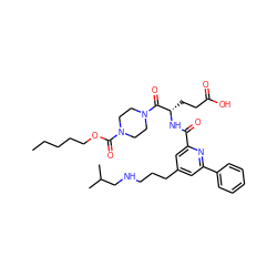 CCCCCOC(=O)N1CCN(C(=O)[C@H](CCC(=O)O)NC(=O)c2cc(CCCNCC(C)C)cc(-c3ccccc3)n2)CC1 ZINC000049756088