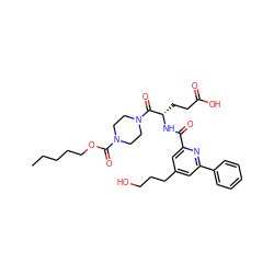 CCCCCOC(=O)N1CCN(C(=O)[C@H](CCC(=O)O)NC(=O)c2cc(CCCO)cc(-c3ccccc3)n2)CC1 ZINC000049757408