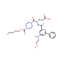 CCCCCOC(=O)N1CCN(C(=O)[C@H](CCC(=O)O)NC(=O)c2cc(N(C)CCOC)cc(-c3ccccc3)n2)CC1 ZINC000049745861