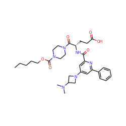 CCCCCOC(=O)N1CCN(C(=O)[C@H](CCC(=O)O)NC(=O)c2cc(N3CC(N(C)C)C3)cc(-c3ccccc3)n2)CC1 ZINC000049746196