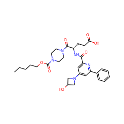 CCCCCOC(=O)N1CCN(C(=O)[C@H](CCC(=O)O)NC(=O)c2cc(N3CC(O)C3)cc(-c3ccccc3)n2)CC1 ZINC000049746292