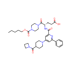 CCCCCOC(=O)N1CCN(C(=O)[C@H](CCC(=O)O)NC(=O)c2cc(N3CCC(C(=O)N4CCC4)CC3)cc(-c3ccccc3)n2)CC1 ZINC000049763029