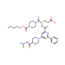 CCCCCOC(=O)N1CCN(C(=O)[C@H](CCC(=O)O)NC(=O)c2cc(N3CCC(C(=O)NC(C)C)CC3)cc(-c3ccccc3)n2)CC1 ZINC000049746458