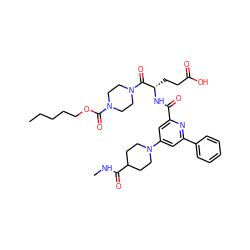 CCCCCOC(=O)N1CCN(C(=O)[C@H](CCC(=O)O)NC(=O)c2cc(N3CCC(C(=O)NC)CC3)cc(-c3ccccc3)n2)CC1 ZINC000049745655