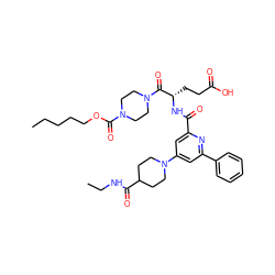 CCCCCOC(=O)N1CCN(C(=O)[C@H](CCC(=O)O)NC(=O)c2cc(N3CCC(C(=O)NCC)CC3)cc(-c3ccccc3)n2)CC1 ZINC000049763250