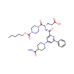 CCCCCOC(=O)N1CCN(C(=O)[C@H](CCC(=O)O)NC(=O)c2cc(N3CCC(C(N)=O)CC3)cc(-c3ccccc3)n2)CC1 ZINC000049745854