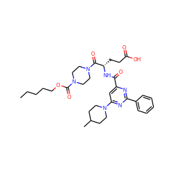 CCCCCOC(=O)N1CCN(C(=O)[C@H](CCC(=O)O)NC(=O)c2cc(N3CCC(C)CC3)nc(-c3ccccc3)n2)CC1 ZINC000049695159