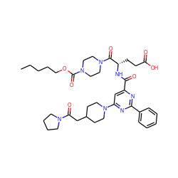 CCCCCOC(=O)N1CCN(C(=O)[C@H](CCC(=O)O)NC(=O)c2cc(N3CCC(CC(=O)N4CCCC4)CC3)nc(-c3ccccc3)n2)CC1 ZINC000049670119