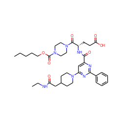 CCCCCOC(=O)N1CCN(C(=O)[C@H](CCC(=O)O)NC(=O)c2cc(N3CCC(CC(=O)NCC)CC3)nc(-c3ccccc3)n2)CC1 ZINC000049670144