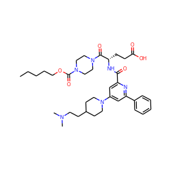 CCCCCOC(=O)N1CCN(C(=O)[C@H](CCC(=O)O)NC(=O)c2cc(N3CCC(CCN(C)C)CC3)cc(-c3ccccc3)n2)CC1 ZINC000049762822