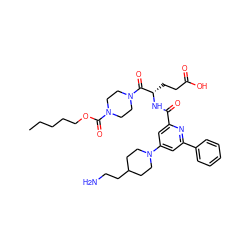 CCCCCOC(=O)N1CCN(C(=O)[C@H](CCC(=O)O)NC(=O)c2cc(N3CCC(CCN)CC3)cc(-c3ccccc3)n2)CC1 ZINC000049746454