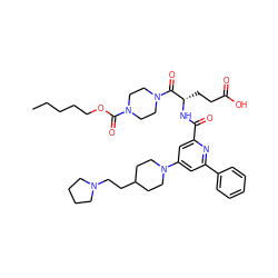 CCCCCOC(=O)N1CCN(C(=O)[C@H](CCC(=O)O)NC(=O)c2cc(N3CCC(CCN4CCCC4)CC3)cc(-c3ccccc3)n2)CC1 ZINC000049745653