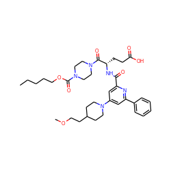 CCCCCOC(=O)N1CCN(C(=O)[C@H](CCC(=O)O)NC(=O)c2cc(N3CCC(CCOC)CC3)cc(-c3ccccc3)n2)CC1 ZINC000049745651