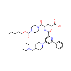 CCCCCOC(=O)N1CCN(C(=O)[C@H](CCC(=O)O)NC(=O)c2cc(N3CCC(CN(CC)CC)CC3)cc(-c3ccccc3)n2)CC1 ZINC000049746176