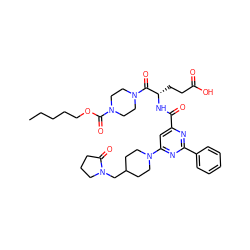 CCCCCOC(=O)N1CCN(C(=O)[C@H](CCC(=O)O)NC(=O)c2cc(N3CCC(CN4CCCC4=O)CC3)nc(-c3ccccc3)n2)CC1 ZINC000049694511