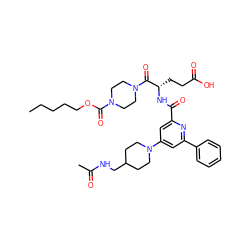 CCCCCOC(=O)N1CCN(C(=O)[C@H](CCC(=O)O)NC(=O)c2cc(N3CCC(CNC(C)=O)CC3)cc(-c3ccccc3)n2)CC1 ZINC000049762824