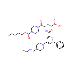 CCCCCOC(=O)N1CCN(C(=O)[C@H](CCC(=O)O)NC(=O)c2cc(N3CCC(CNCC)CC3)cc(-c3ccccc3)n2)CC1 ZINC000049745583