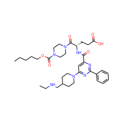 CCCCCOC(=O)N1CCN(C(=O)[C@H](CCC(=O)O)NC(=O)c2cc(N3CCC(CNCC)CC3)nc(-c3ccccc3)n2)CC1 ZINC000049679492