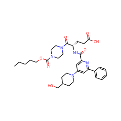 CCCCCOC(=O)N1CCN(C(=O)[C@H](CCC(=O)O)NC(=O)c2cc(N3CCC(CO)CC3)cc(-c3ccccc3)n2)CC1 ZINC000049745571