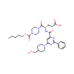 CCCCCOC(=O)N1CCN(C(=O)[C@H](CCC(=O)O)NC(=O)c2cc(N3CCC(COC)CC3)nc(-c3ccccc3)n2)CC1 ZINC000049679689